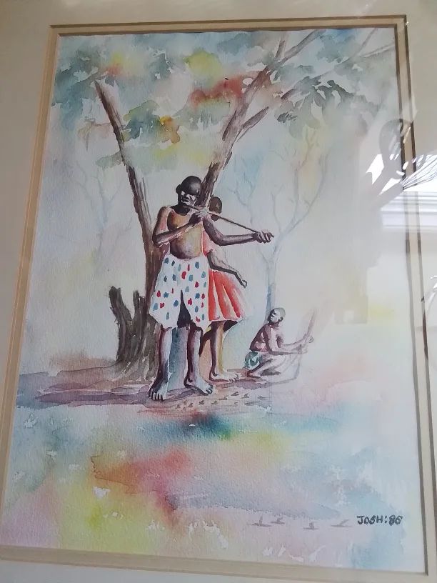 Framed Watercolor Painting of African scene Signed image indicator(2)
