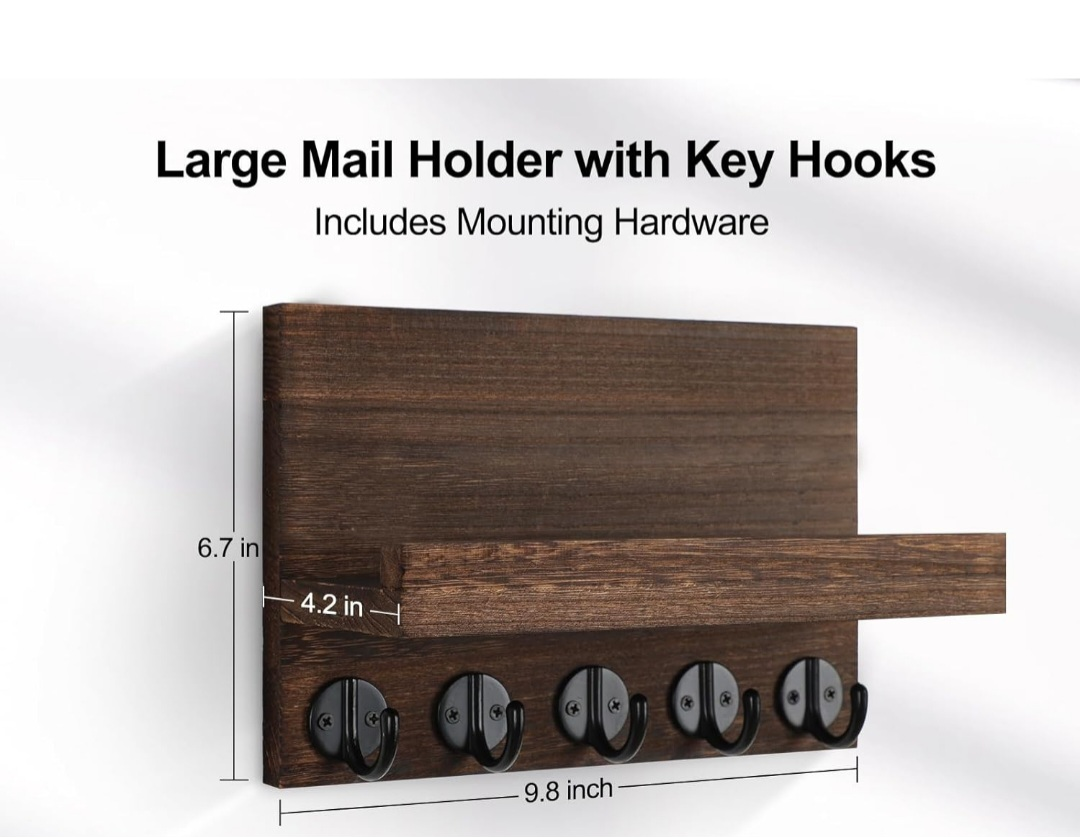 Rustic Wooden Wall-Mounted Key Holder with Shelf