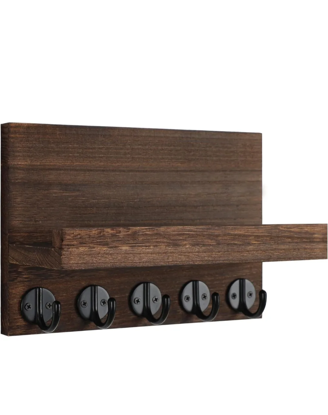 Rustic Wooden Wall-Mounted Key Holder with Shelf image indicator(2)