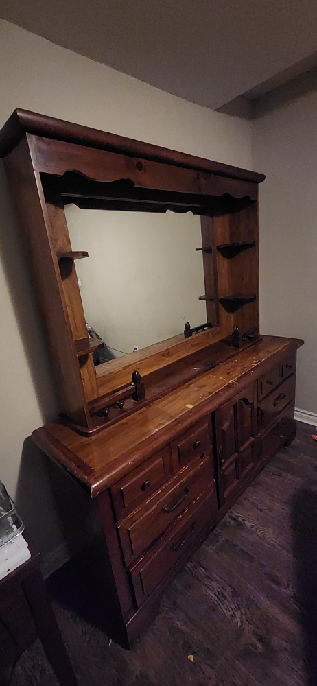 Vintage Wooden Vanity with Mirror