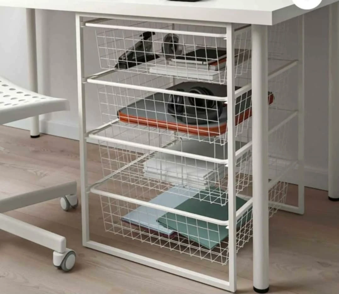 IKEA White Wire Basket Organiser with Four Drawers