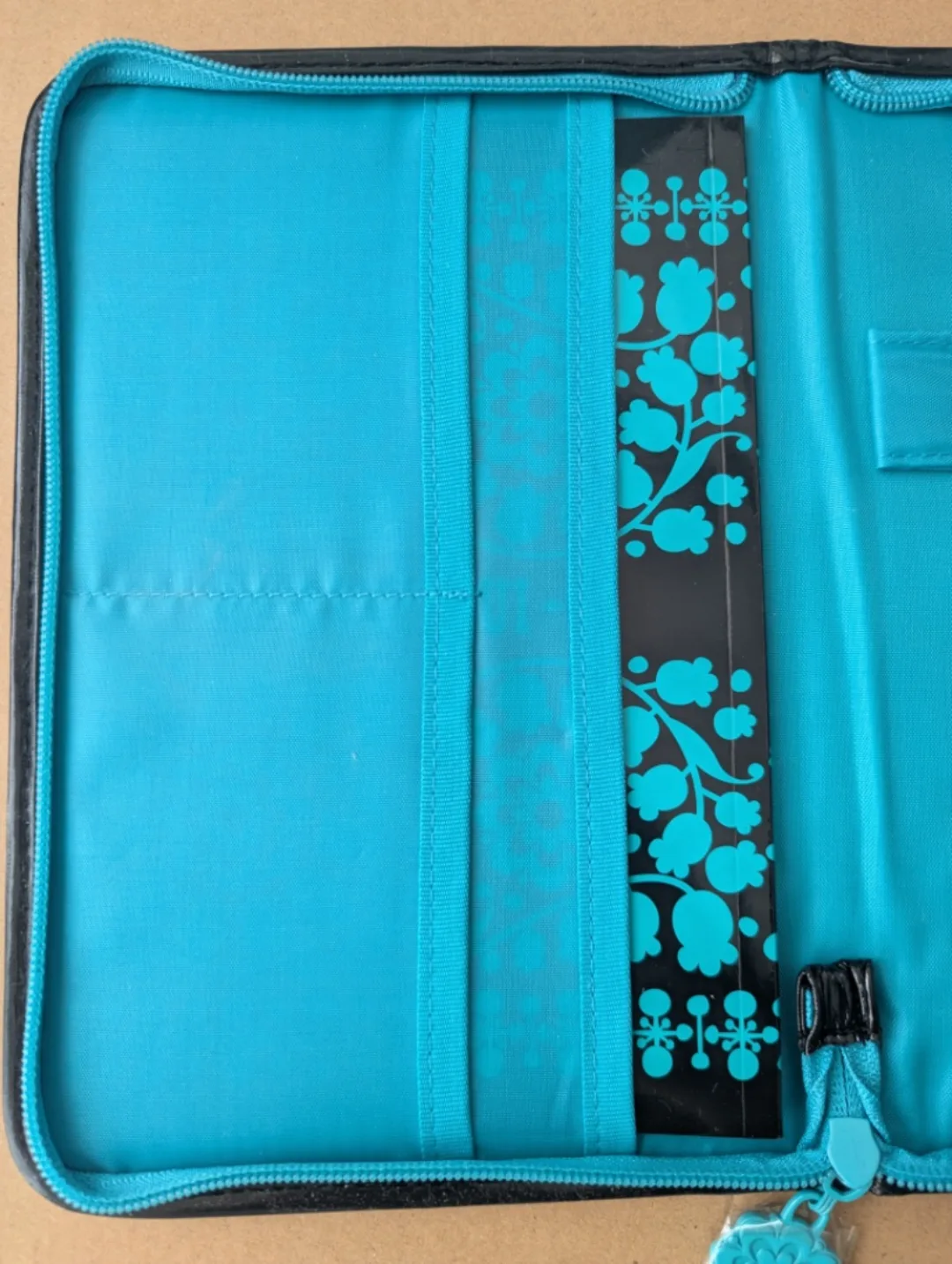 Anna Sui teal floral pattern small zippered travel binder image indicator(4)