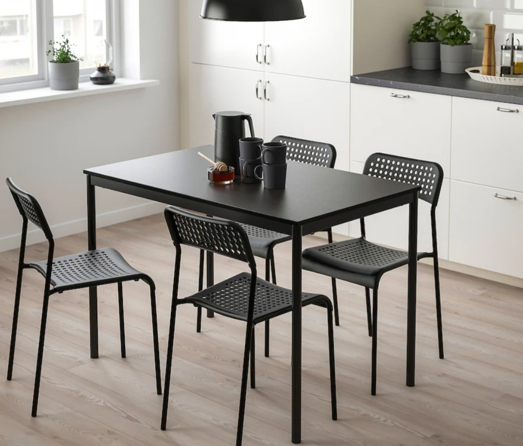 Black Dining Table with Four Chairs