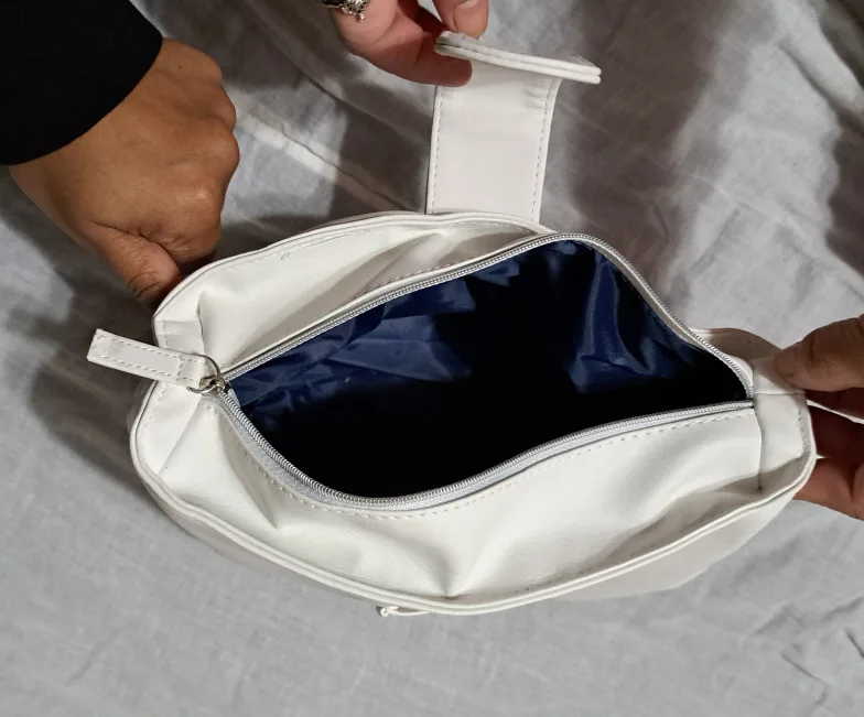 White Faux Leather Travel Cosmetic Bag image indicator(2)