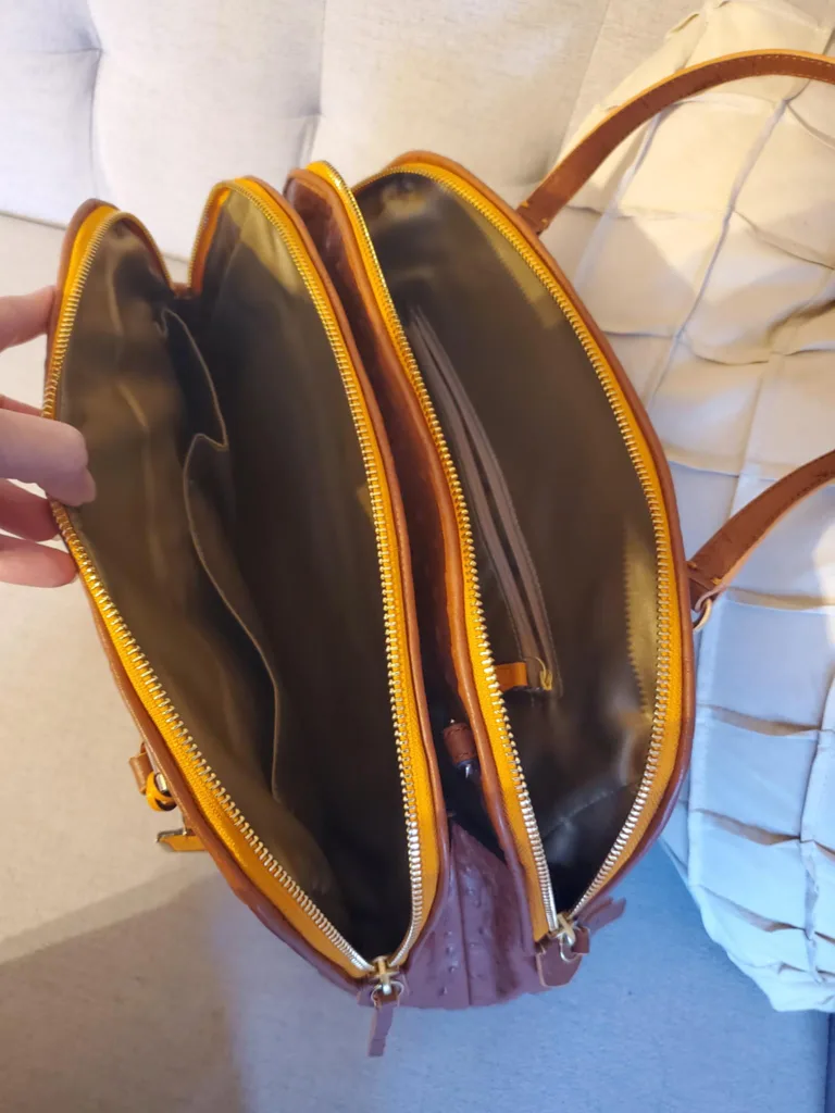 New with tag Coach Burnt Camel Ostrich Leather Handbag image indicator(5)