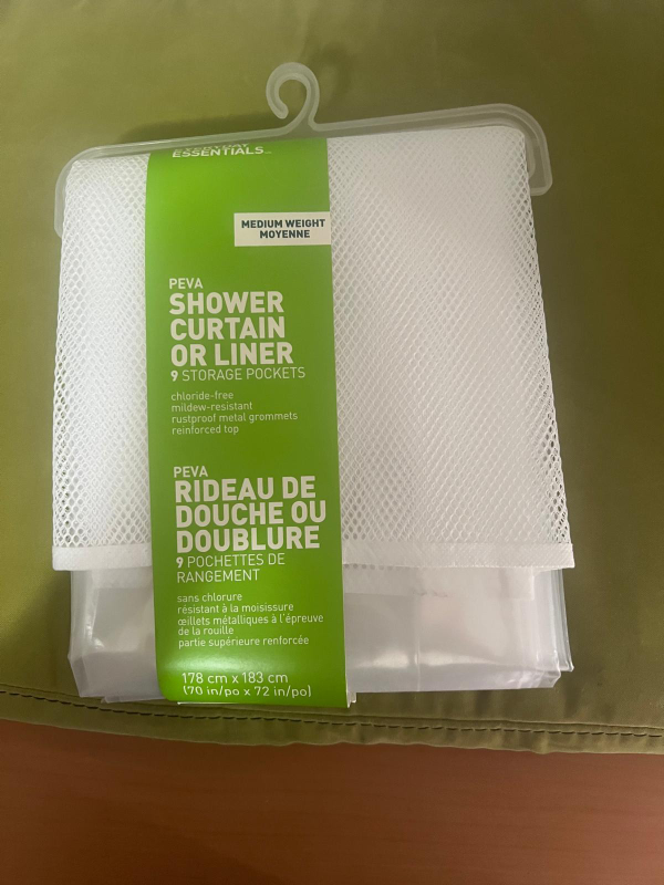 White Shower Curtain Liner with 9 Pockets