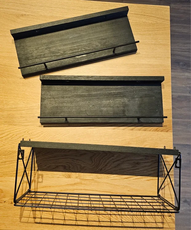 Wood Floating Shelves with Metal Guardrail and Storage Basket image indicator(4)