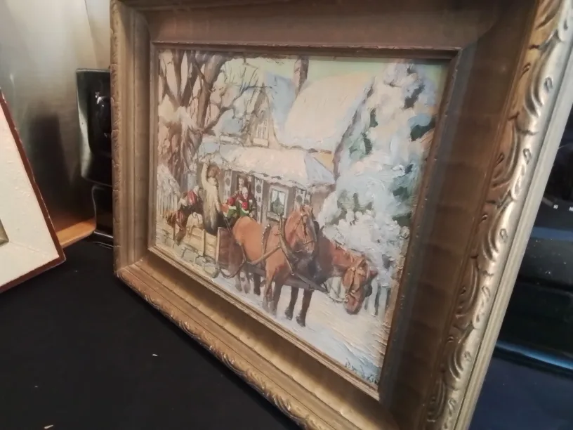 Canadian Vintage Framed Winter Scene Painting by Edmund Kinis image indicator(5)