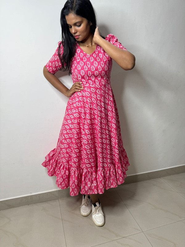 Pink floral midi dress