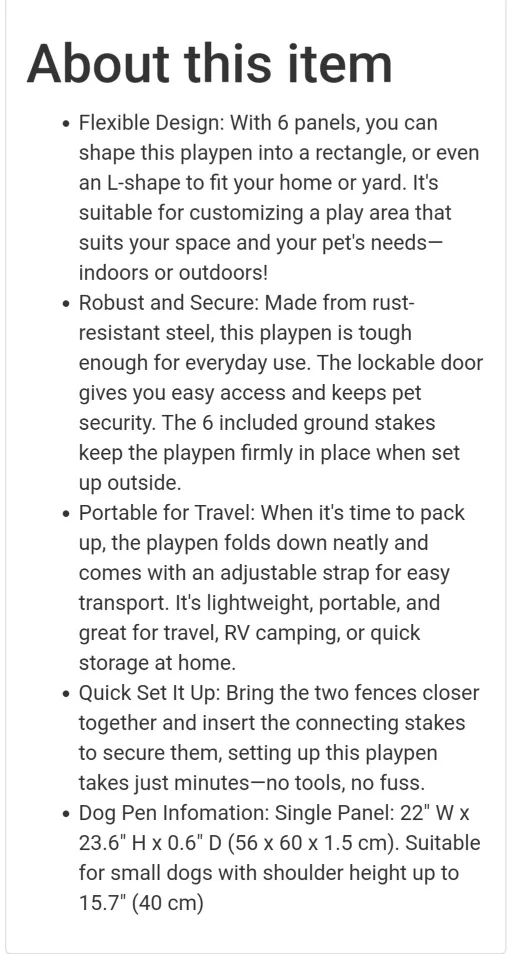 Portable 6-Panel Pet Playpen - Black image indicator(5)