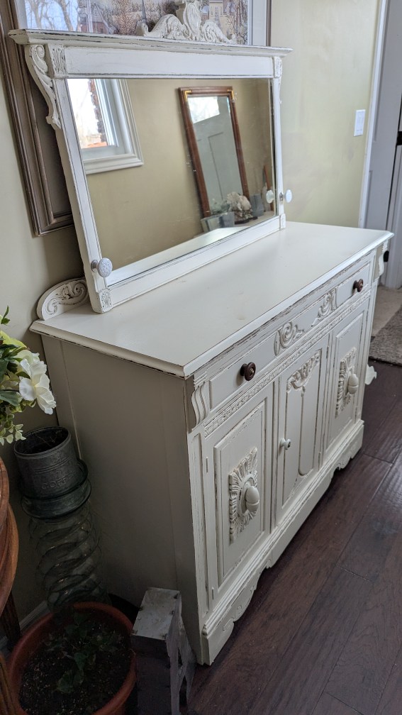 Vintage White Sideboard with Mirror