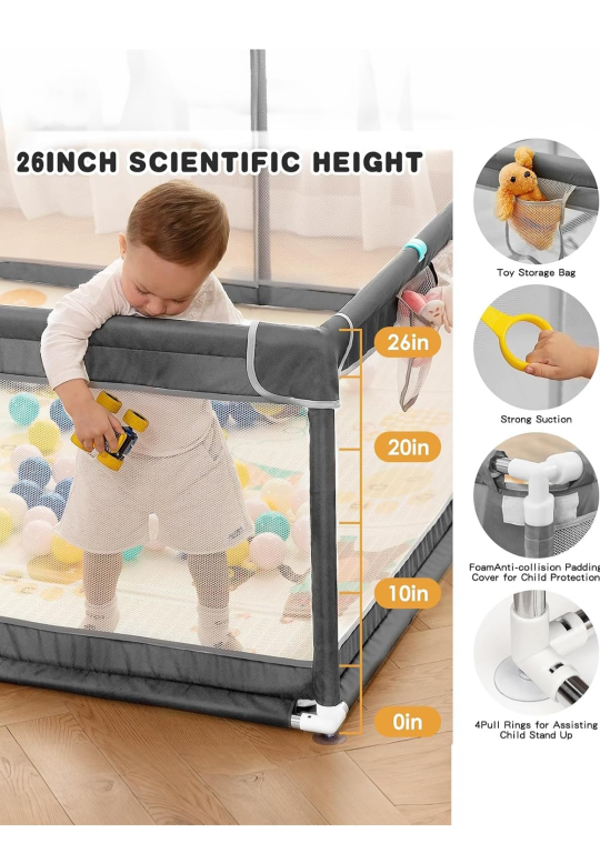 Baby Playpen, Portable Play Yard with Zipper Door & Storage Bag - photo 2