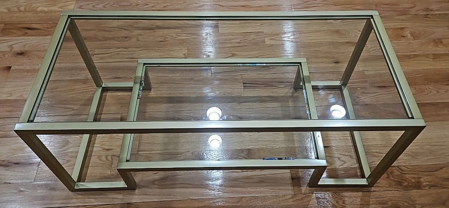 Gold Metal and Glass Coffee Table with Ottoman - photo 2
