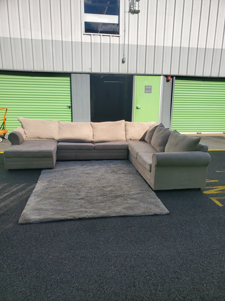Beige Sectional Sofa with Chaise Lounge