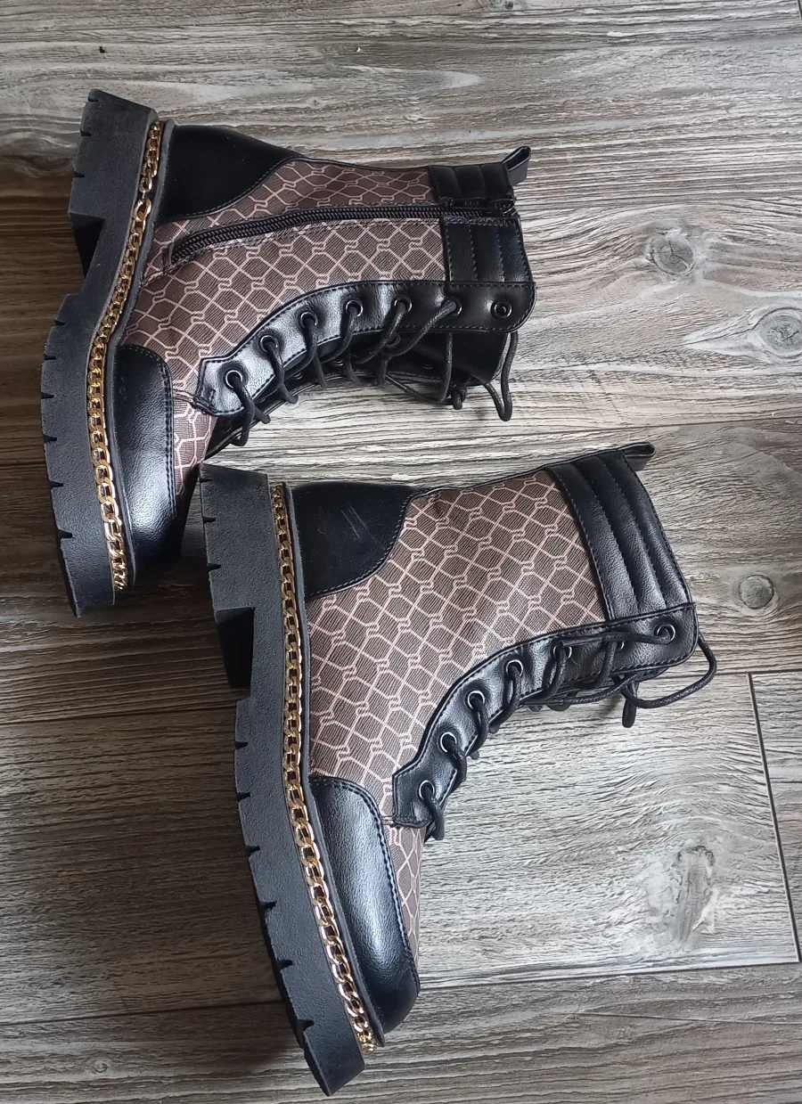 Stylish Black and Pink Lace-Up Platform Boots image indicator(3)