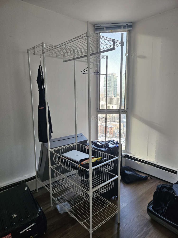 White Metal Clothing Rack with Shelves - photo 2
