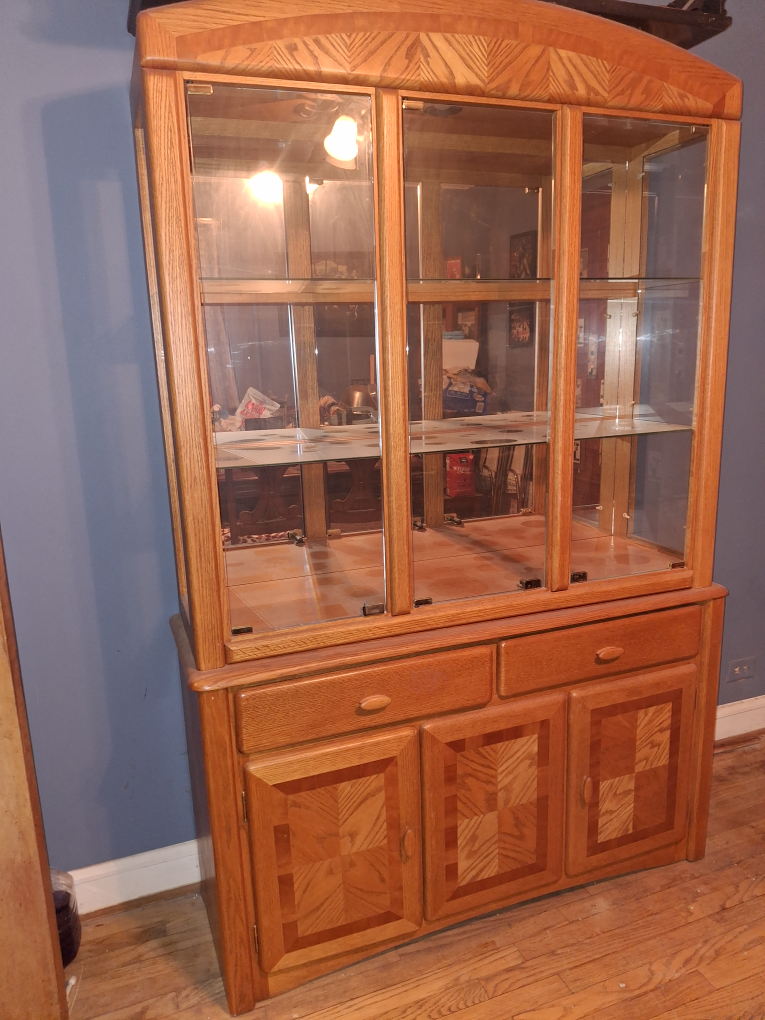 Oak China Hutch with Glass Doors