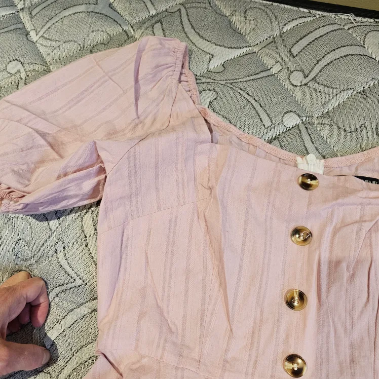 Pink Button-Down Summer Dress, Size XS image indicator(3)