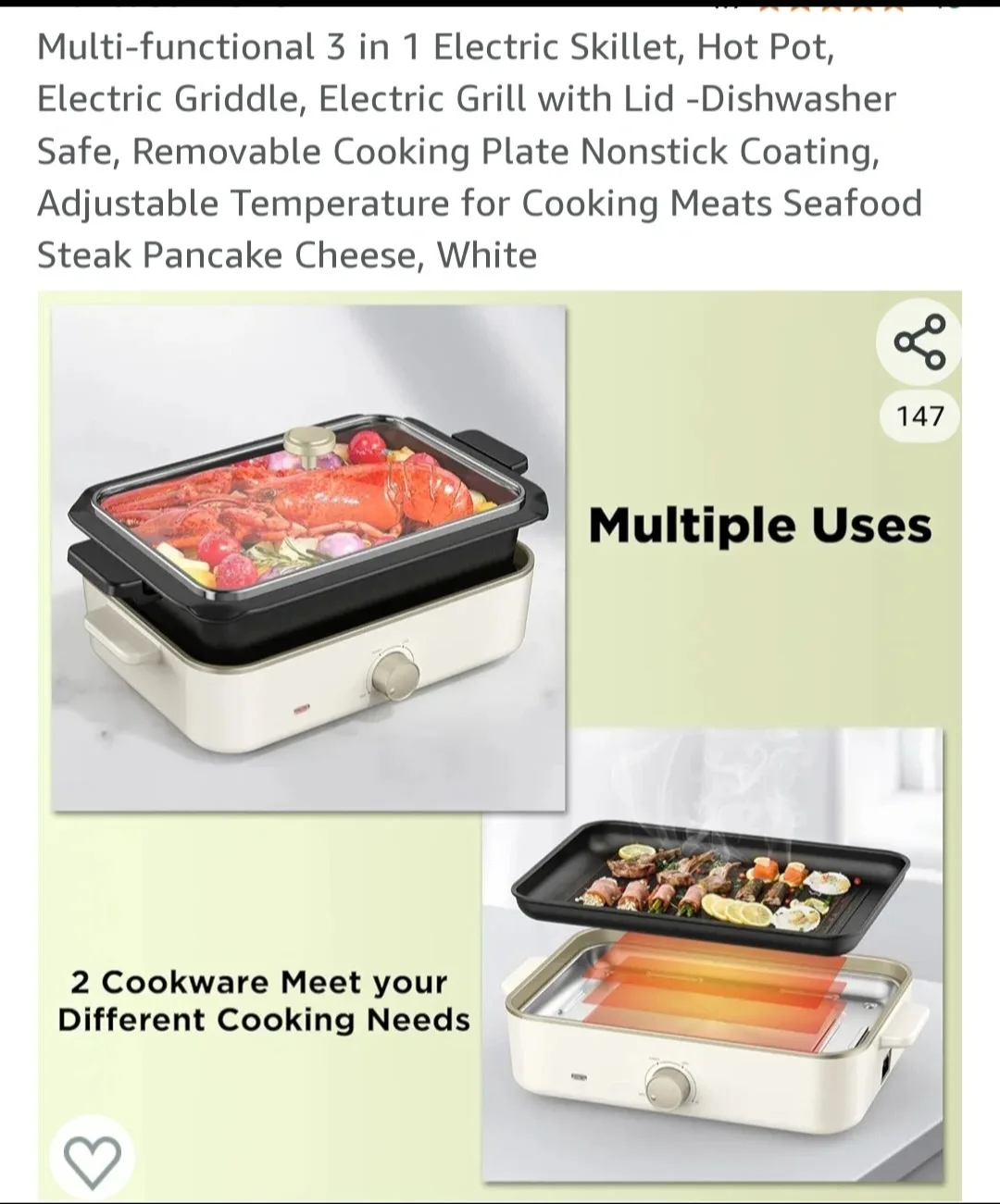 Multi-functional 3 in 1 Electric Skillet, Hot Pot image indicator(4)