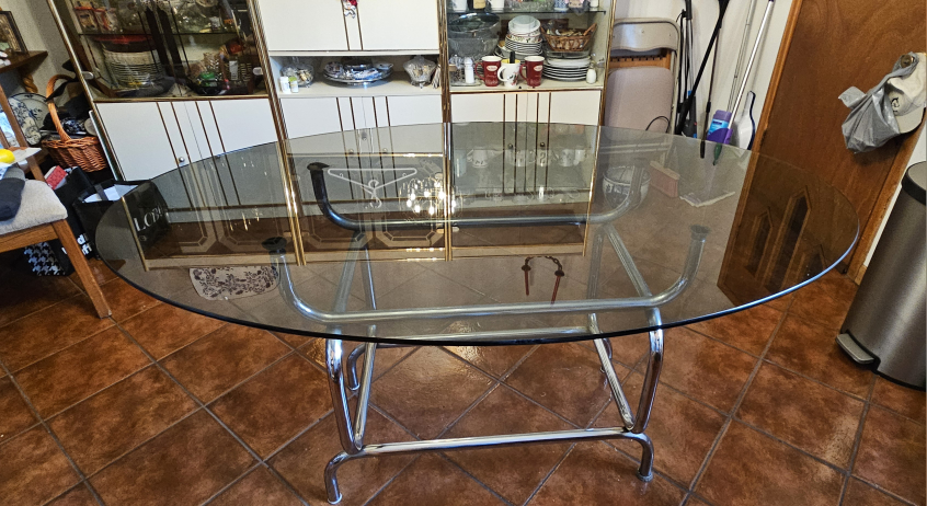 Oval Glass Dining Table with Chrome Frame