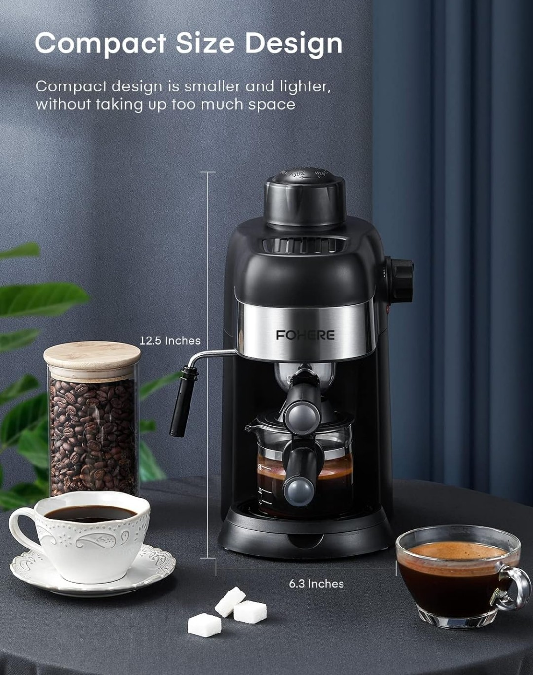 FOHERE Espresso Machine - Compact 2-4 Cup Espresso Maker