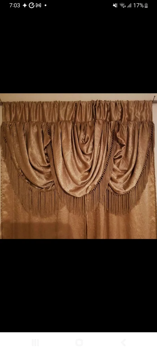 Brown Curtain set with Valance thumbnail