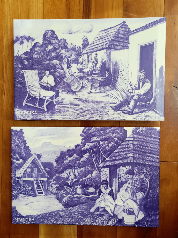 Vintage Madeira Island Wicker Basket Making Artwork