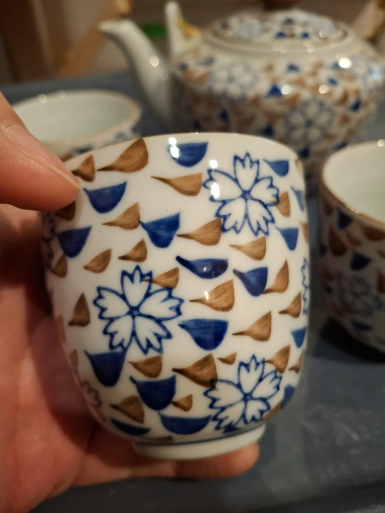 Vintage Asian Tea Set - Blue and Brown Floral Design image indicator(2)