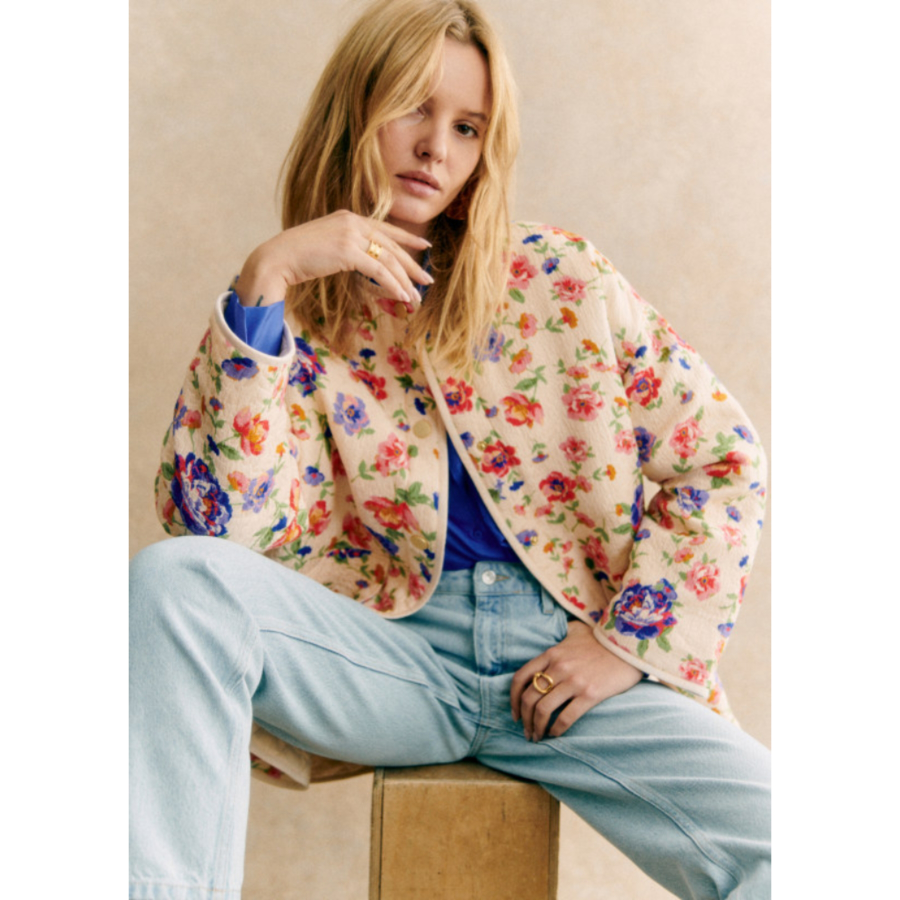 sezane style Women's Floral Puffer Quilted Jacket