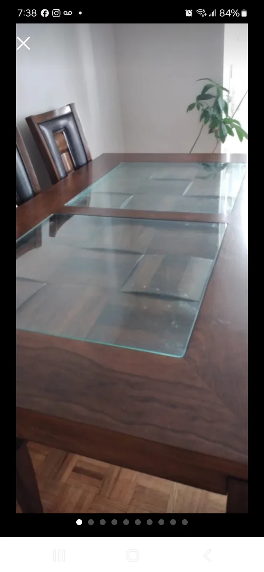 Dark Brown Wood Dining Table with Glass Top image indicator(2)