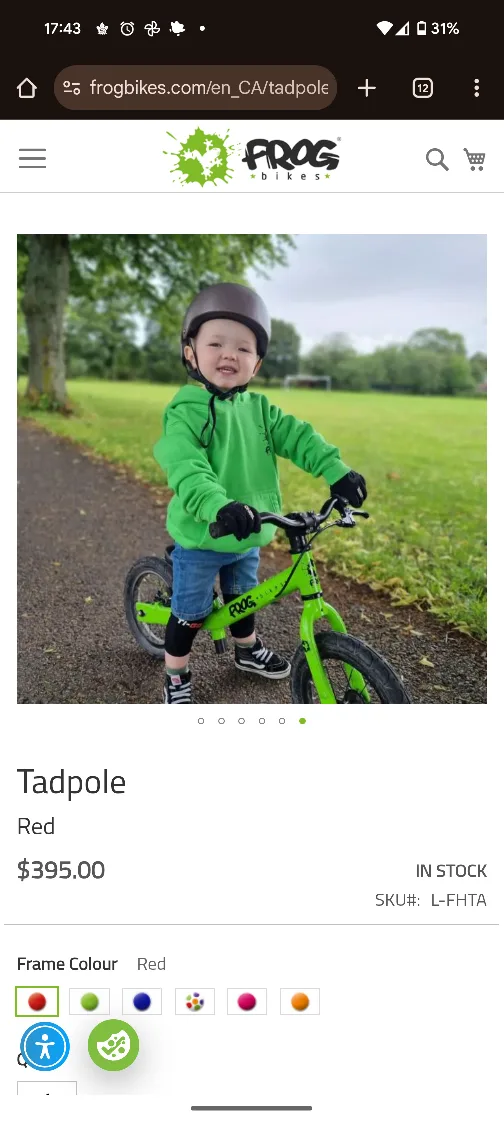 Frog Bikes Tadpole Balance Bike - Red - 12 inch image indicator(3)