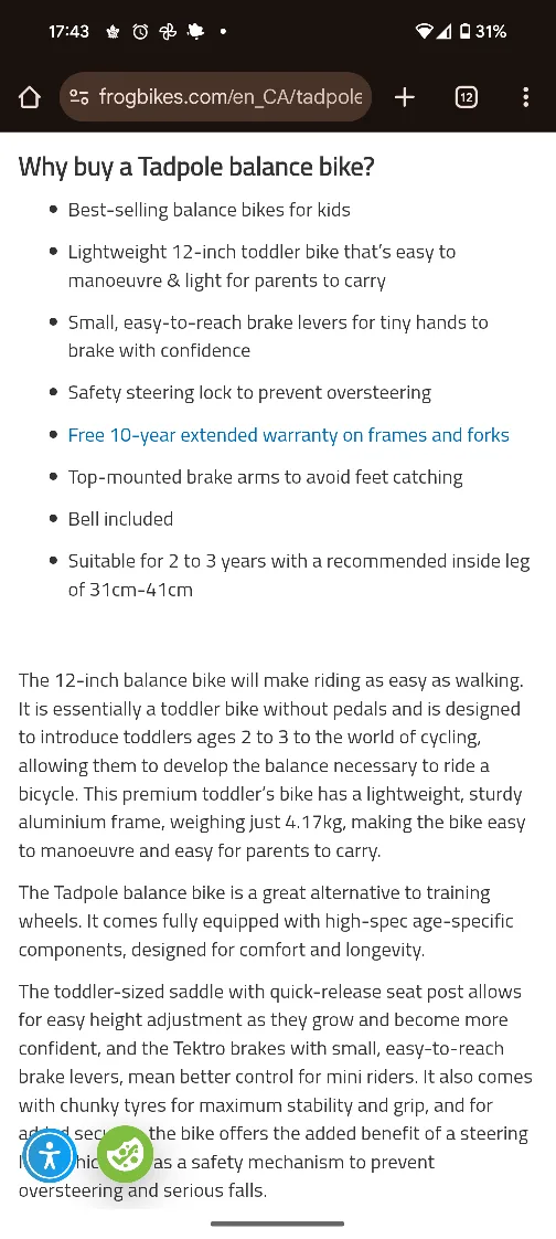 Frog Bikes Tadpole Balance Bike - Red - 12 inch image indicator(4)