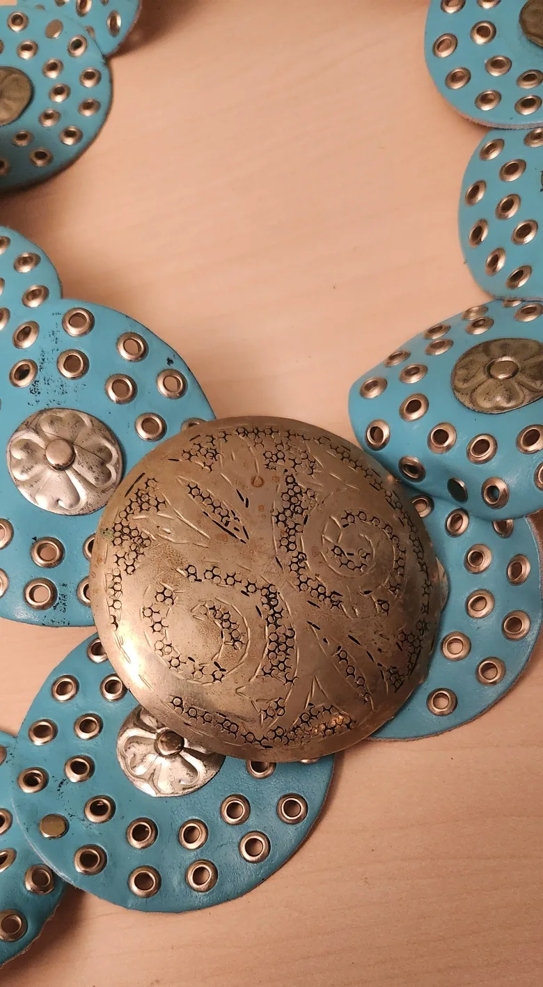 Vintage Turquoise Leather Belt with Metal Accents image indicator(2)