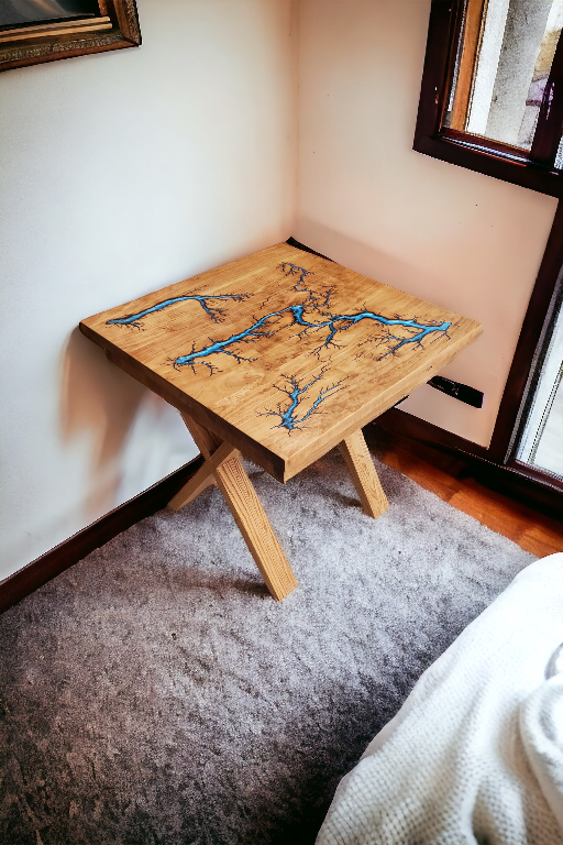 Unique Wooden Side Table with Resin Inlay - photo 2