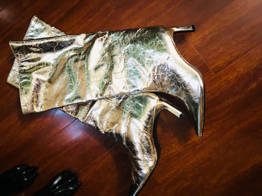 Gold Metallic Knee-High Boots thumbnail
