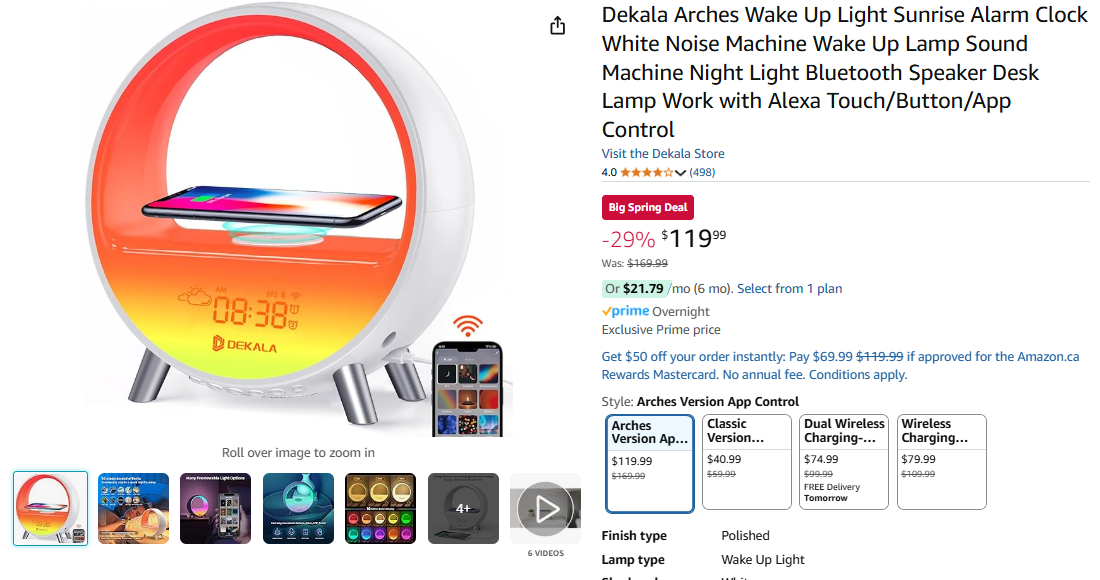Dekala Arches Sunrise Alarm Clock with Wireless Charging