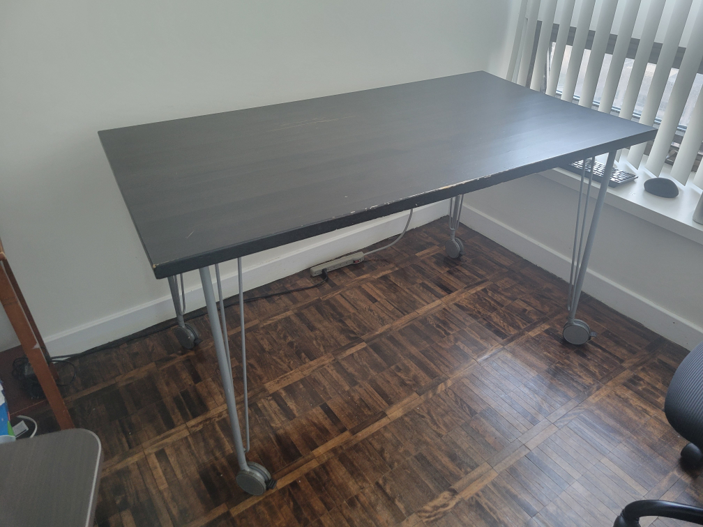 Dark Brown Desk with Metal Legs With Wheels