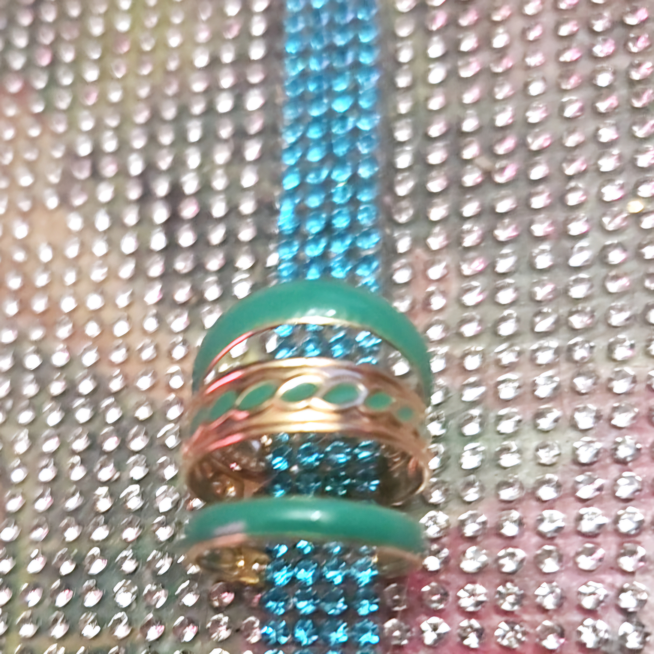 Unique Stacking Rings Set Turquoise and Gold - photo 3
