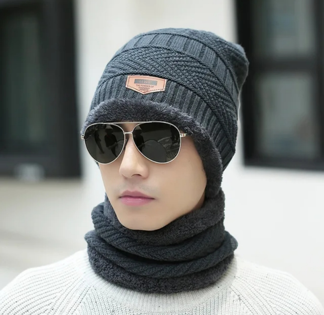Winter Knit Hat and Scarf Set
