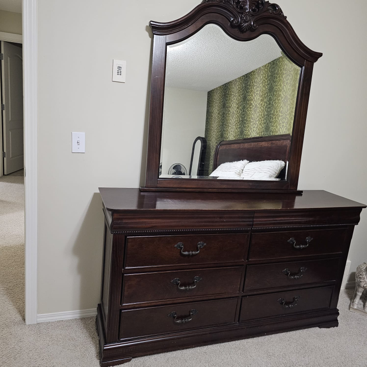 Dark Brown Wooden Dresser with Mirror