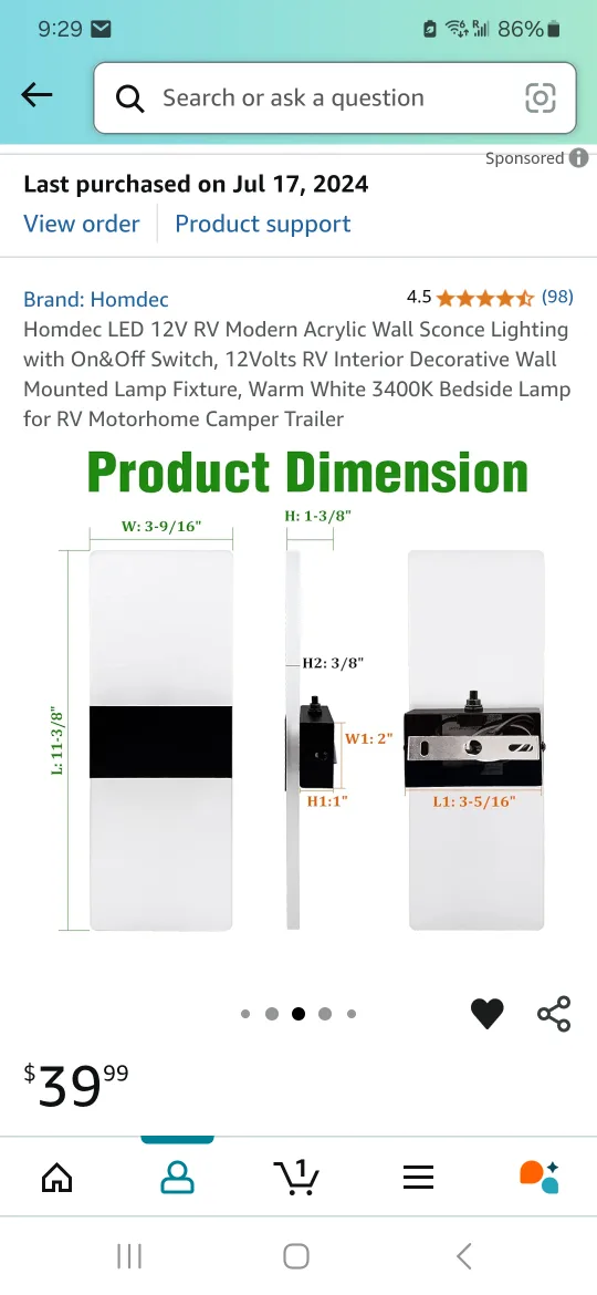 NEW ~ Homdec RV LED Wall Sconce - Modern Acrylic Lamp image indicator(5)