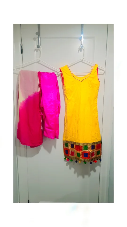 Girls' Pink and Blue Embroidered Dress with Matching Dupatta image indicator(5)