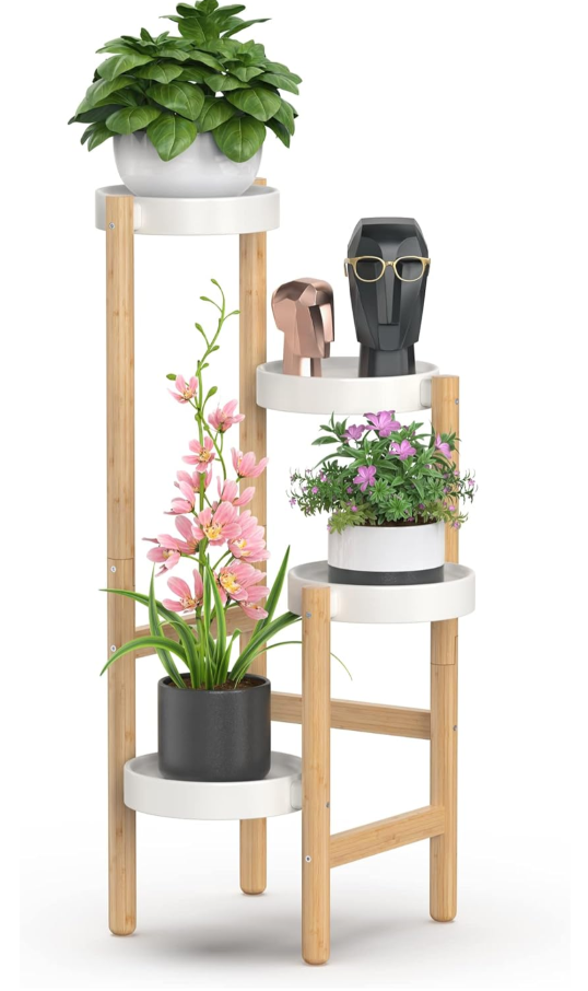 4-Tier Bamboo Plant Stand with White Shelves - photo 2