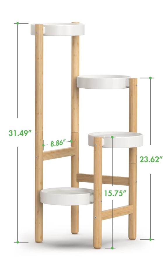 4-Tier Bamboo Plant Stand with White Shelves - photo 3