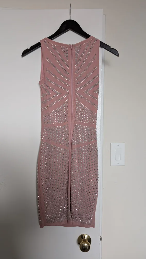 Stunning Blush Pink Rhinestone Mini Dress image indicator(2)