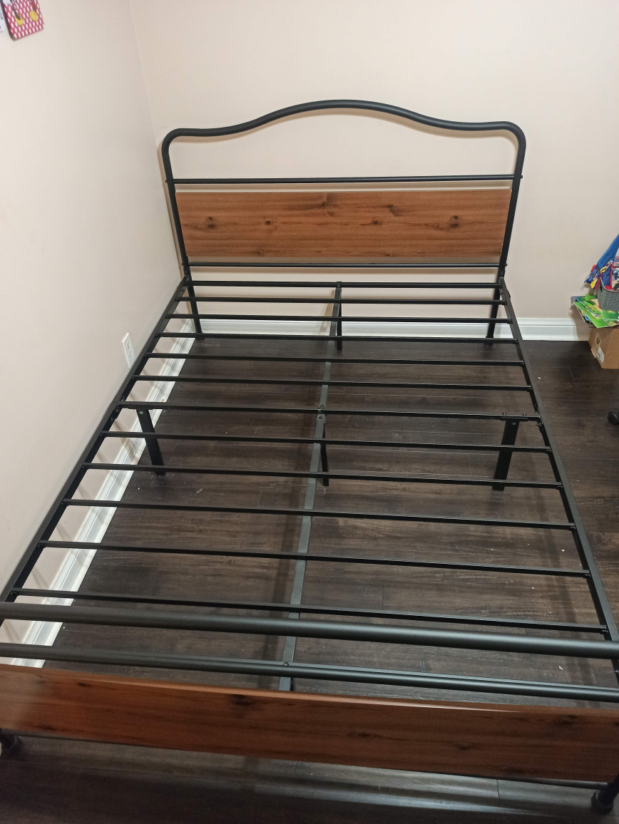 Queen Metal Bed Frame with Wood Headboard - photo 2