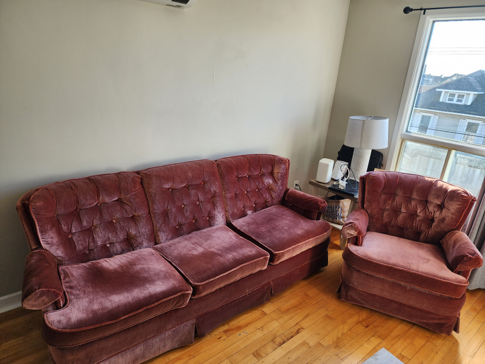 Vintage Pink Velvet Sofa and Chair Set - photo 2