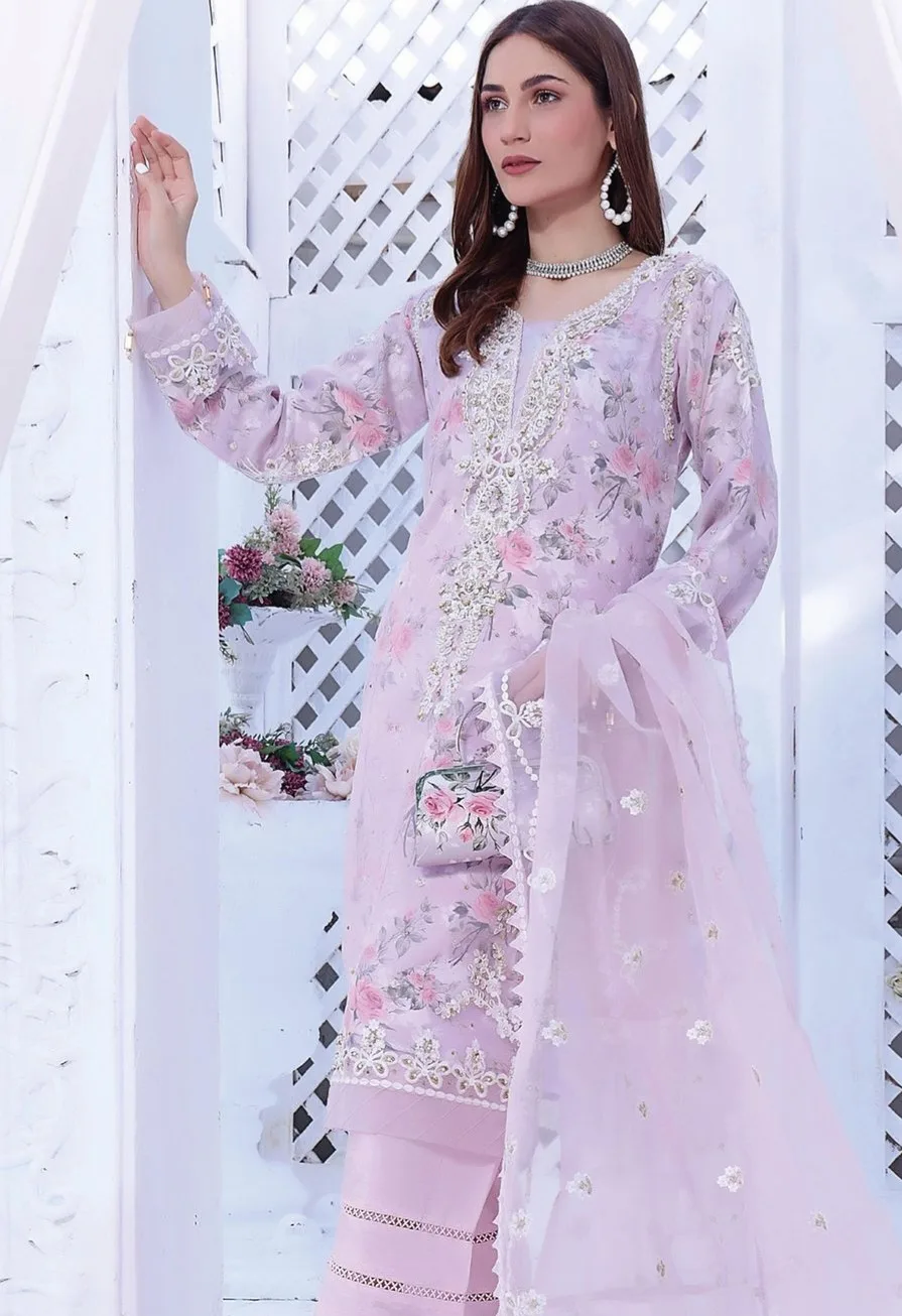 Gorgeous Floral 3-Piece Suit Set + Clutch Bag for Eid image indicator(3)