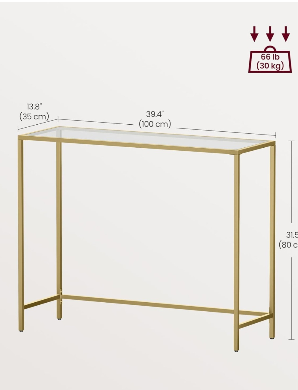Gold Metal and Glass Console Table