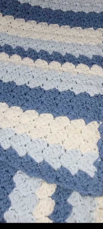 Handmade Crochet Blanket - Blues and Cream - photo 2
